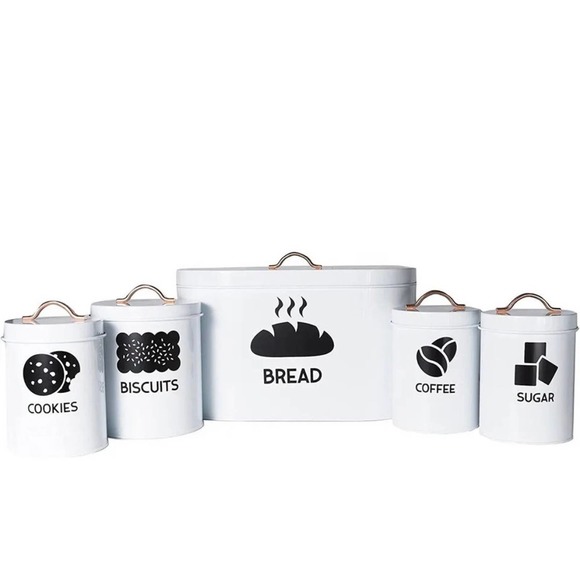 Metal Container with Lid- Premium Bread, Biscuits, Sugar Coffe Canister Set - Picture 1 of 5
